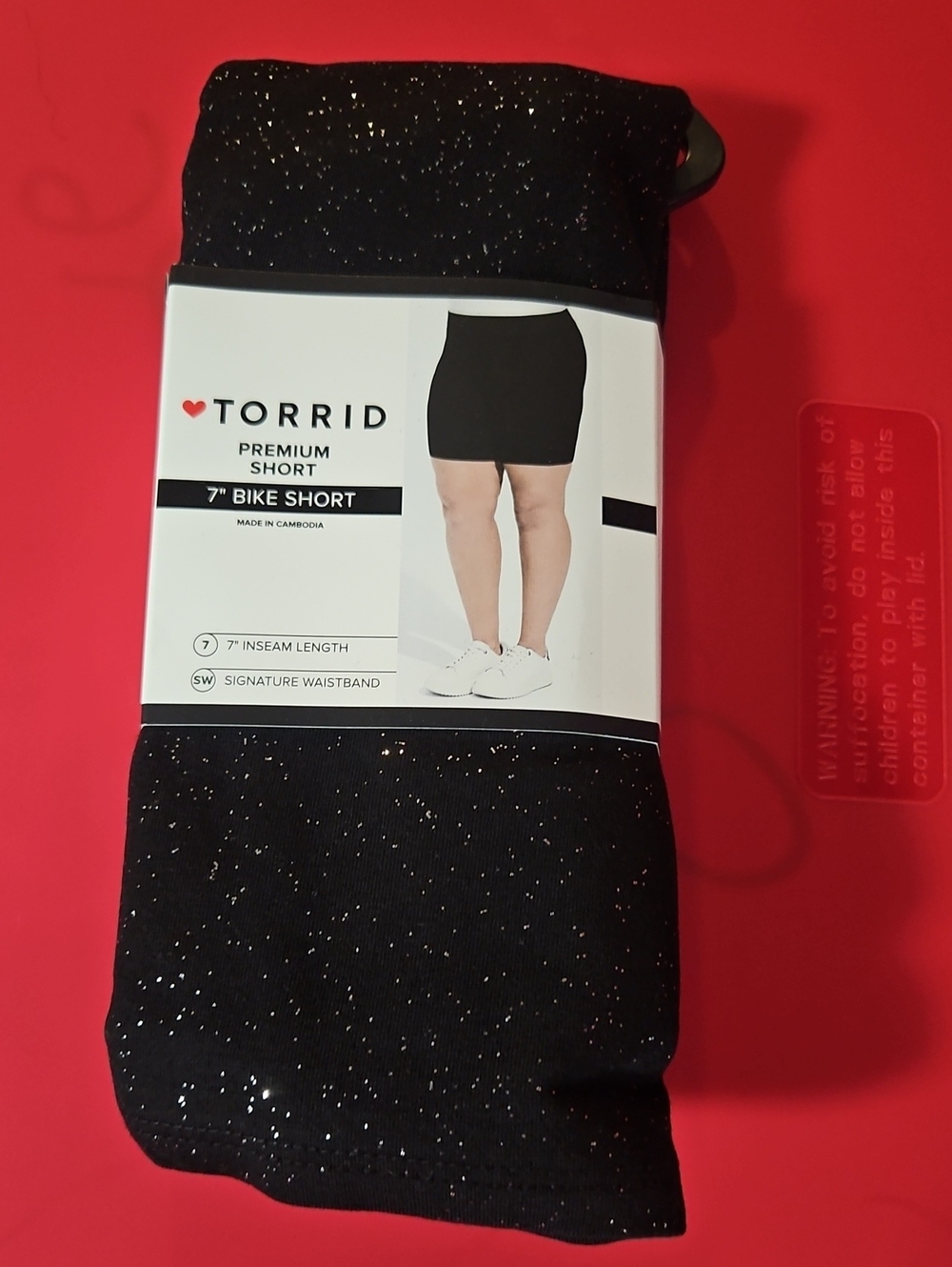TORRID PREMIUM 7" BIKE SHORT: BLACK/GLITTER: NEW IN PACKAGE: SIZE 2